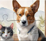 Jigsaw Puzzle: Oil Portray Canine And Cat